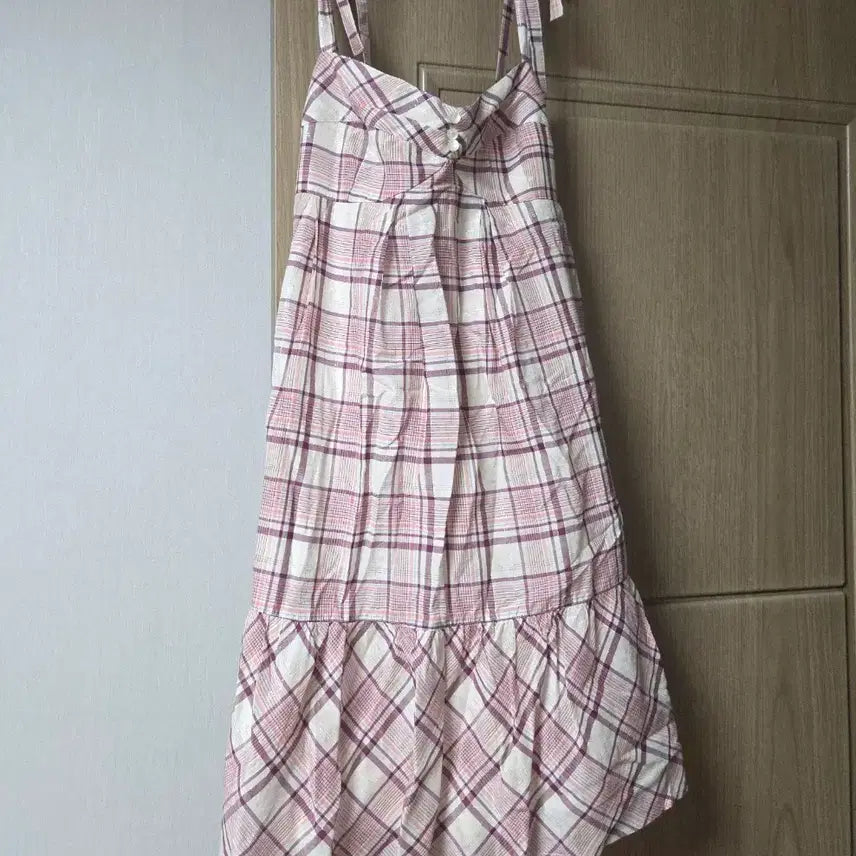 [BUNJANG] Check Print Strappy Dress with Ruffle Skirt / 체크 끈 원피스 캉캉 스커트