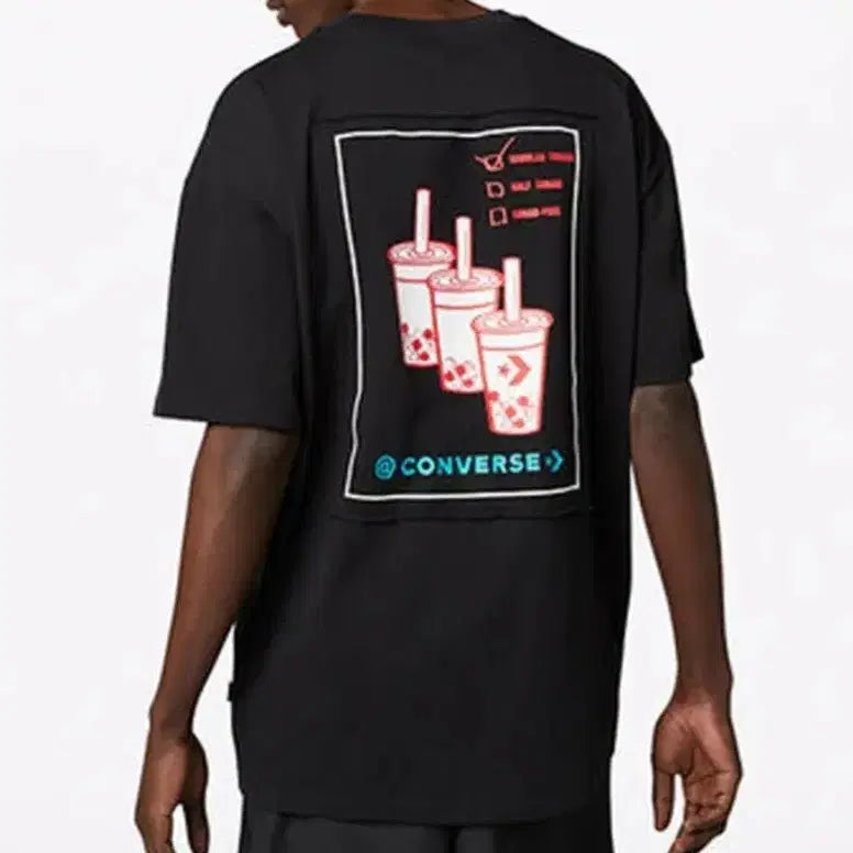[BUNJANG] Converse Applique Short-sleeve T-shirt Black (105) Oversized Fit / 컨버스 애플리케 단슬리브 티셔츠(105)오버핏