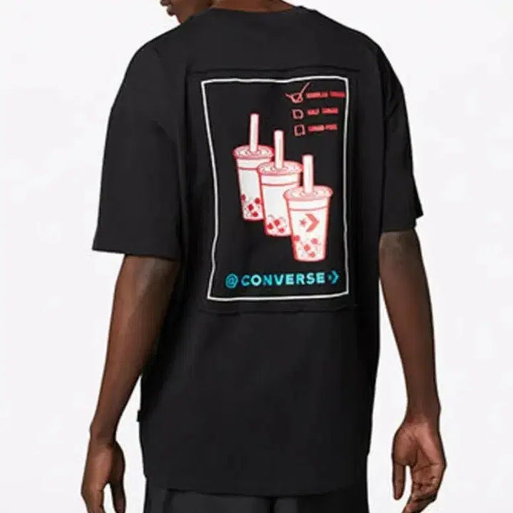[BUNJANG] Converse Applique Short-sleeve T-shirt Black (105) Oversized Fit / 컨버스 애플리케 단슬리브 티셔츠(105)오버핏