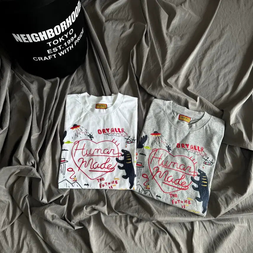 [BUNJANG] Human Made Embroidered Logo T-Shirt Unisex Cotton Summer New Arrival / 휴먼메이드 반팔 티셔츠 자수로고 남녀공용사이즈 면티 여름신상