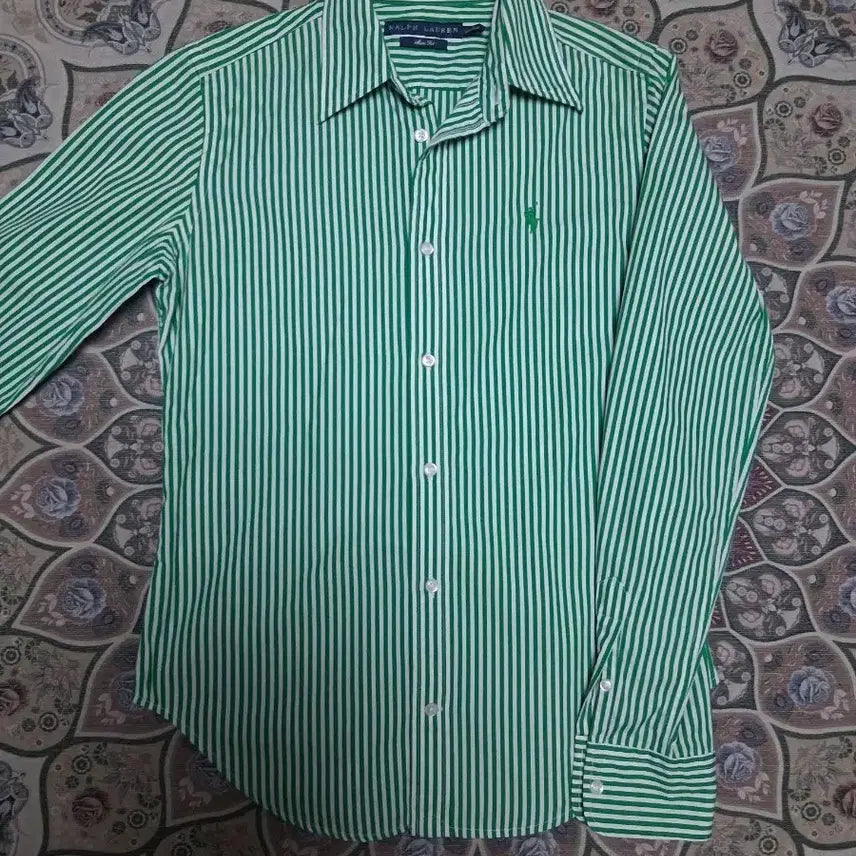 [BUNJANG] Polo Ralph Lauren Green Stripe Slim Fit Shirt / 폴로 랄프로렌 그린 스트라이프 셔츠