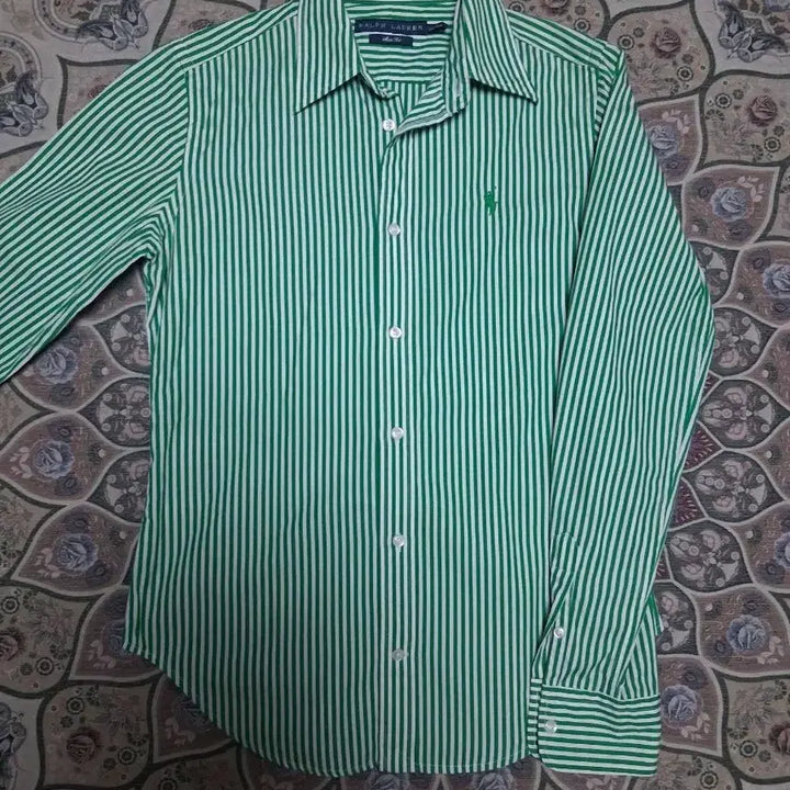 [BUNJANG] Polo Ralph Lauren Green Stripe Slim Fit Shirt / 폴로 랄프로렌 그린 스트라이프 셔츠