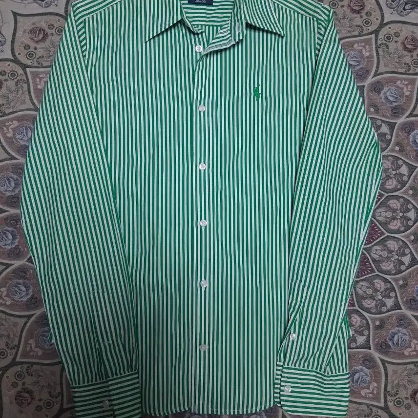 [BUNJANG] Polo Ralph Lauren Green Stripe Slim Fit Shirt / 폴로 랄프로렌 그린 스트라이프 셔츠