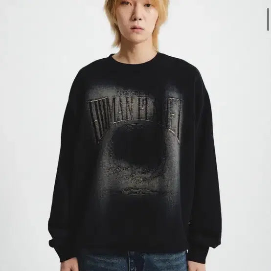 [BUNJANG] JUANGHOMME HUMAN PLANET Black Sweatshirt / 주앙옴므 HUMAN PLANET 블랙 맨투맨