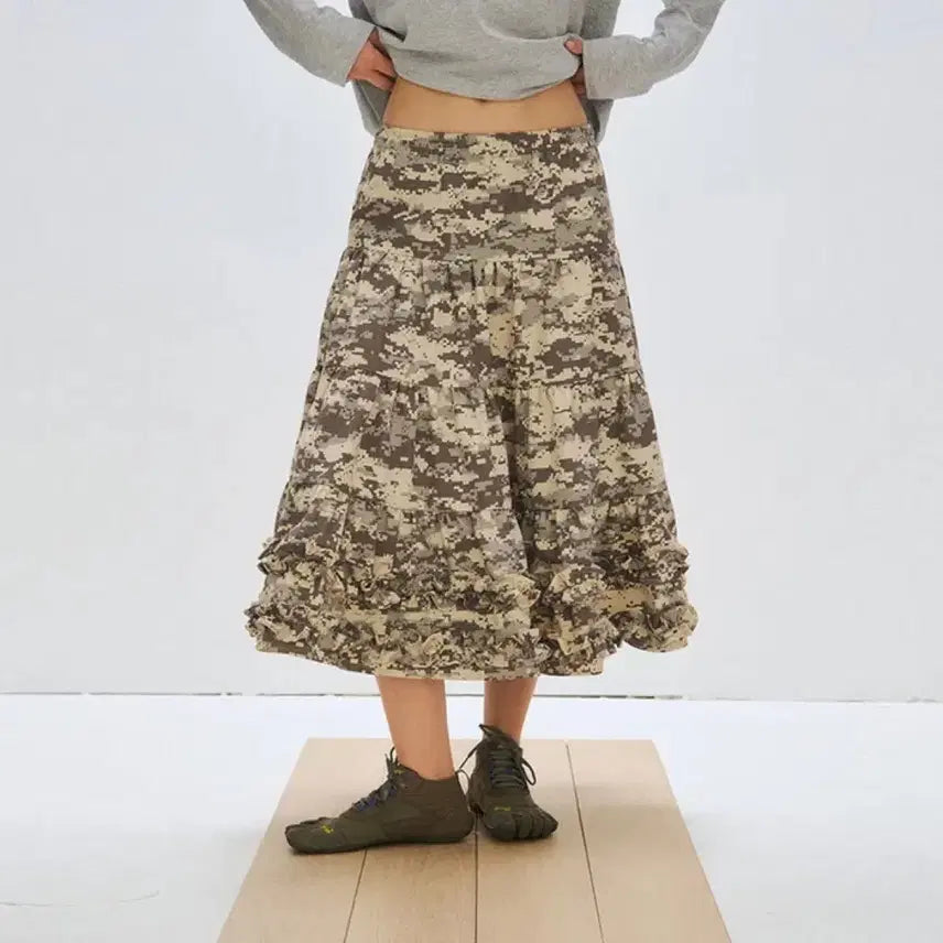 [BUNJANG] Please Project Midi Frill Skirt Digital Camo / 플리즈프로젝트 미디 프릴 스커트 디지털 카모