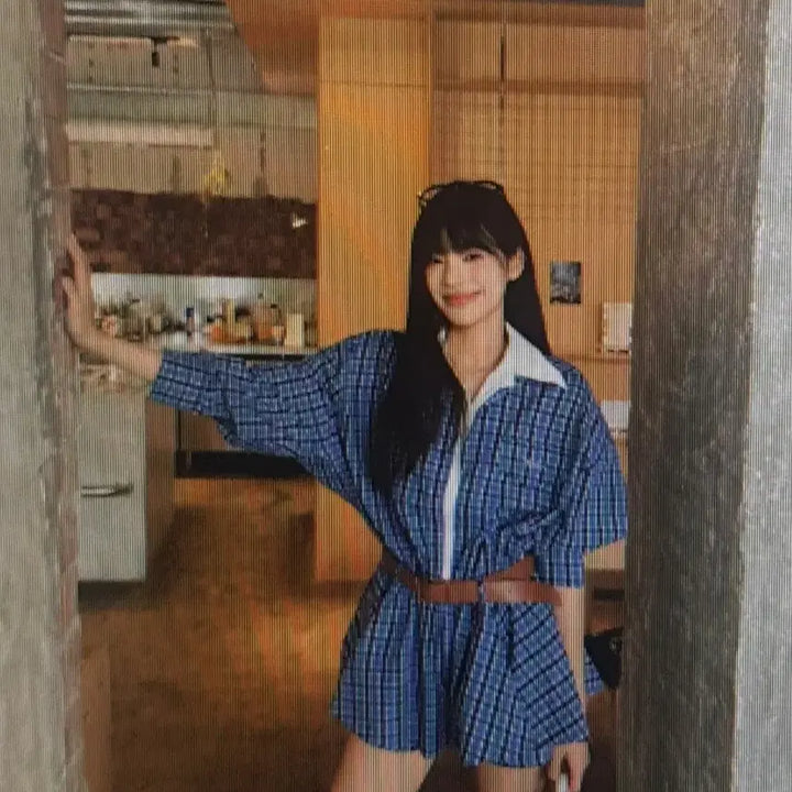 [BUNJANG] Checkered Mini Dress Set / (해외배송)체크 미니 원피스 +반바지+ 벨트 +숄 세트