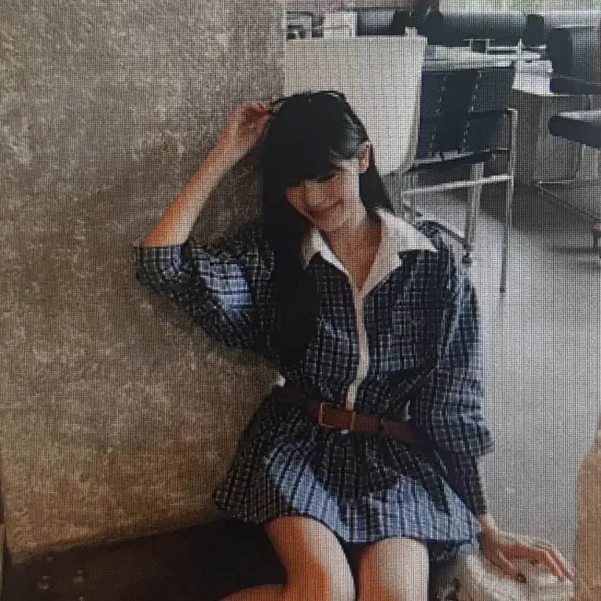 [BUNJANG] Checkered Mini Dress Set / (해외배송)체크 미니 원피스 +반바지+ 벨트 +숄 세트