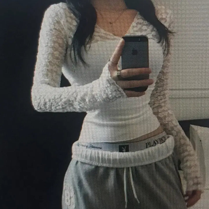 [BUNJANG] Long Sleeve Lace T-shirt / (해외배송) 긴팔 레이스 티셔츠 2컬러