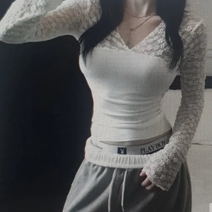 [BUNJANG] Long Sleeve Lace T-shirt / (해외배송) 긴팔 레이스 티셔츠 2컬러