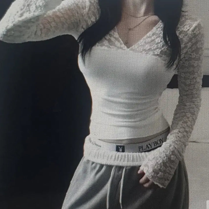 [BUNJANG] Long Sleeve Lace T-shirt / (해외배송) 긴팔 레이스 티셔츠 2컬러