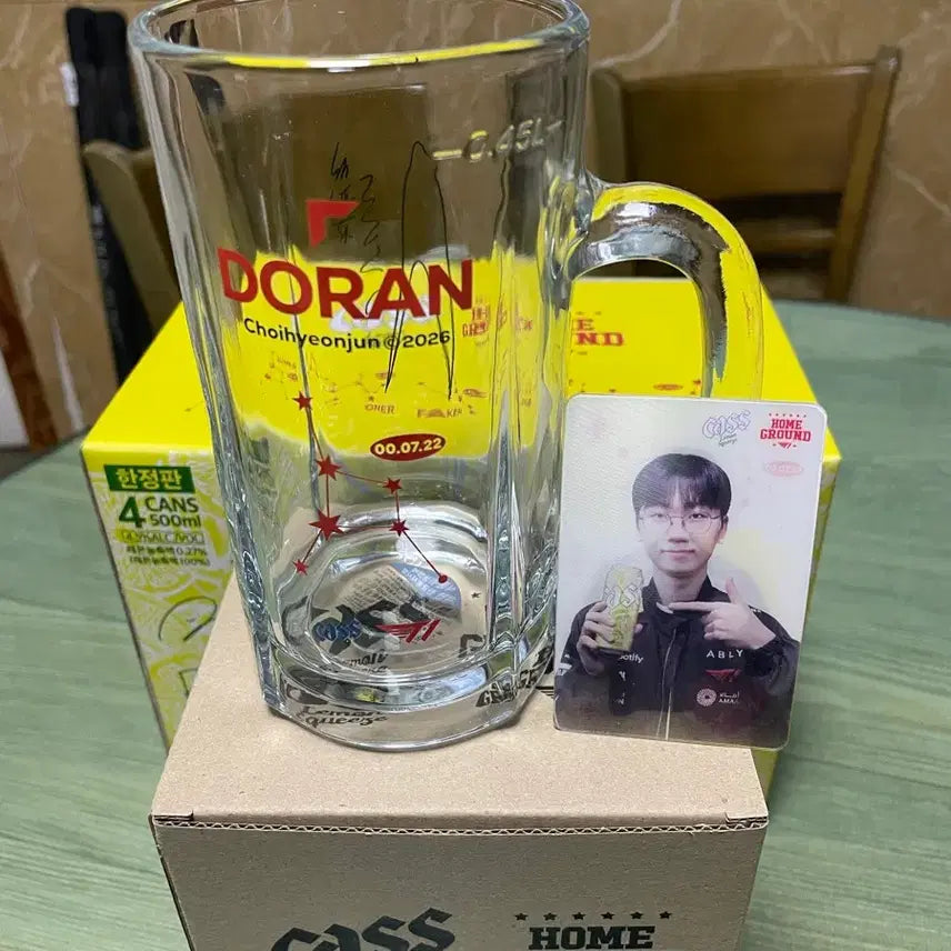 [BUNJANG] T1 Doran Cas Beer Glass + Photocard / T1 티원 도란 카스 맥주잔 + 포토카드 (새상품)