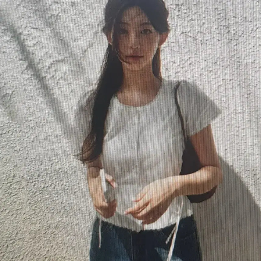 [BUNJANG] Lace Ribbon Short Sleeve Shirt / (해외배송 )레이스 리본끈 반팔 셔츠