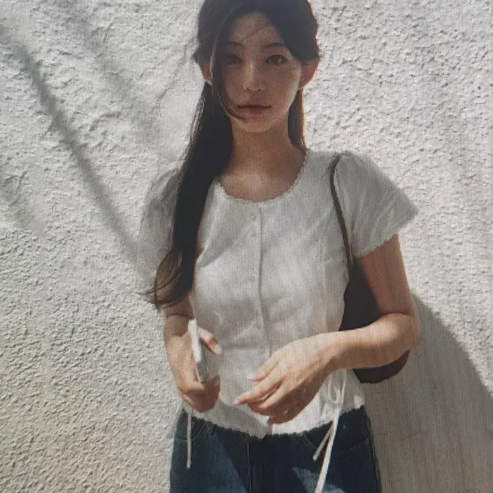 [BUNJANG] Lace Ribbon Short Sleeve Shirt / (해외배송 )레이스 리본끈 반팔 셔츠