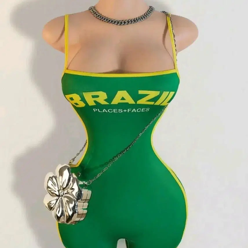[BUNJANG] Brazilian Green Jumpsuit Romper / 브라질 바디슈트 그린 점프슈트 롬퍼 나시 점프수트 바디수트 페스티벌 코디