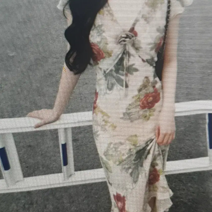 [BUNJANG] Elegant V-Neck Floral Pattern Long Dress / (해외배송)우아한 브이넥 플라워 패턴 롱 원피스