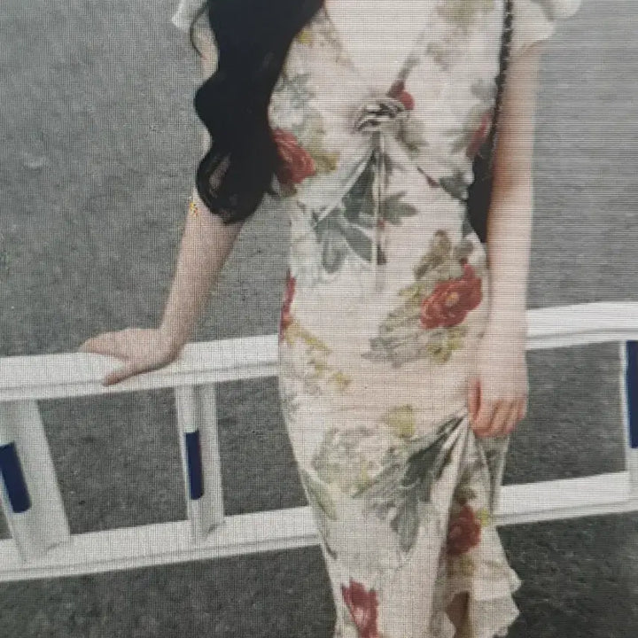 [BUNJANG] Elegant V-Neck Floral Pattern Long Dress / (해외배송)우아한 브이넥 플라워 패턴 롱 원피스