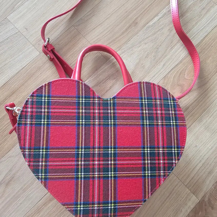 [BUNJANG] Heart Tartan Check Bag / 하트 타탄체크 가방