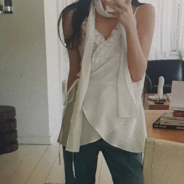 [BUNJANG] Wrap Style Blouse / (해외배송)끈 랩 스타일 블라우스 2컬러