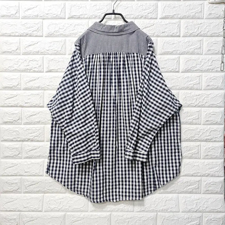 [BUNJANG] Unbalanced Checkered Short Sleeve Shirt / 언발 체크 반팔 셔츠