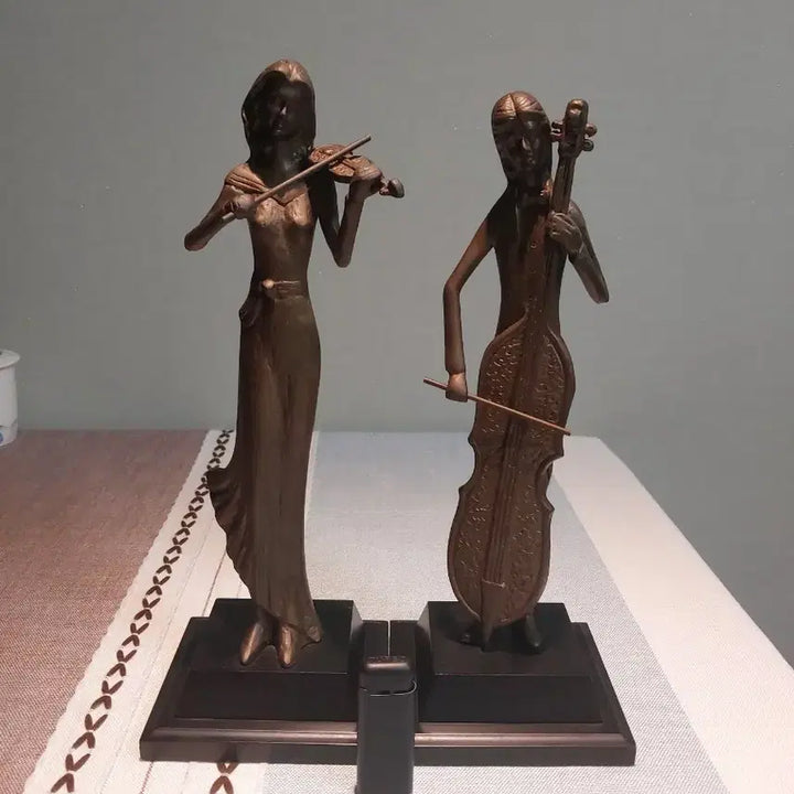 [BUNJANG] Bronze Sculpture Set - Violin &amp; Cello / 악기 연주 브론즈 조각상 2개 세트  적동