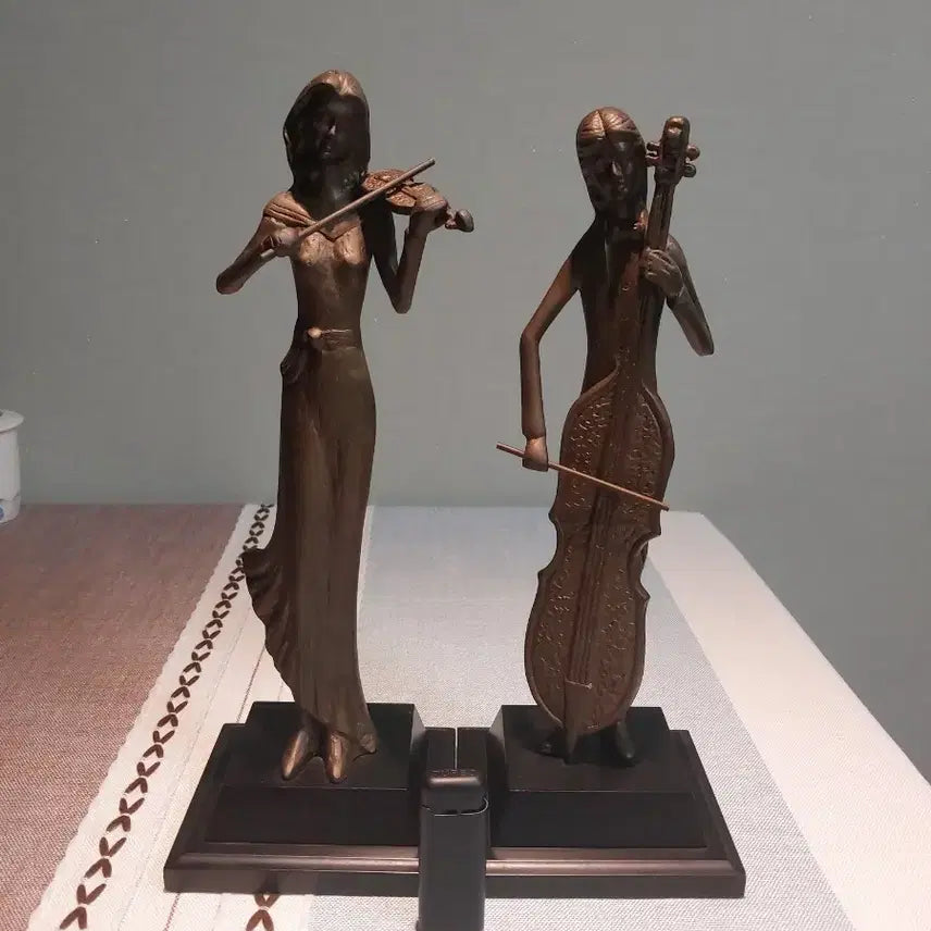 [BUNJANG] Bronze Sculpture Set - Violin &amp; Cello / 악기 연주 브론즈 조각상 2개 세트  적동