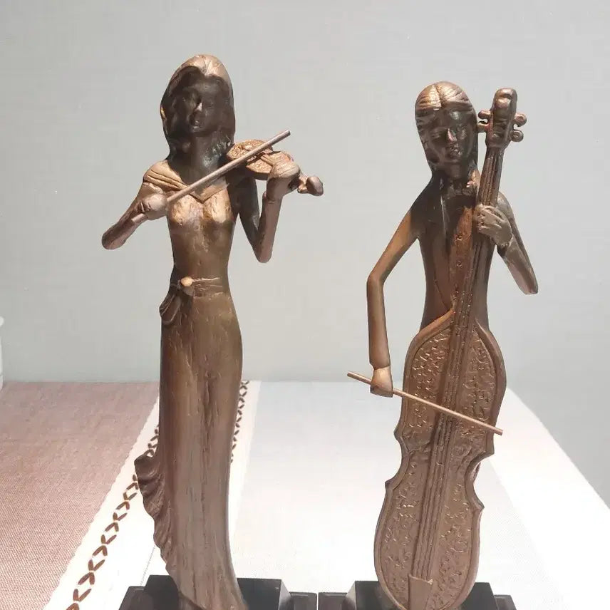 [BUNJANG] Bronze Sculpture Set - Violin &amp; Cello / 악기 연주 브론즈 조각상 2개 세트  적동