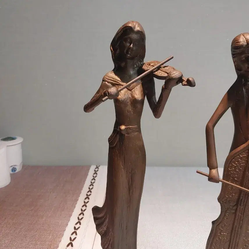 [BUNJANG] Bronze Sculpture Set - Violin &amp; Cello / 악기 연주 브론즈 조각상 2개 세트  적동