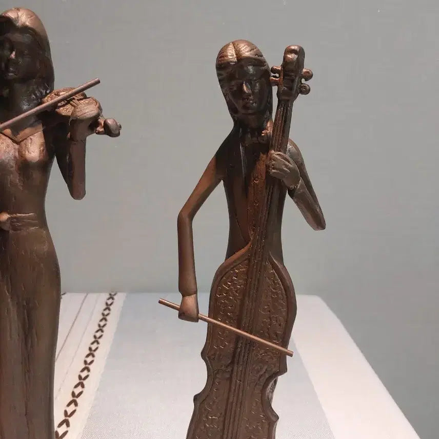 [BUNJANG] Bronze Sculpture Set - Violin &amp; Cello / 악기 연주 브론즈 조각상 2개 세트  적동