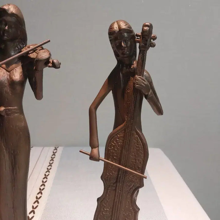 [BUNJANG] Bronze Sculpture Set - Violin &amp; Cello / 악기 연주 브론즈 조각상 2개 세트  적동
