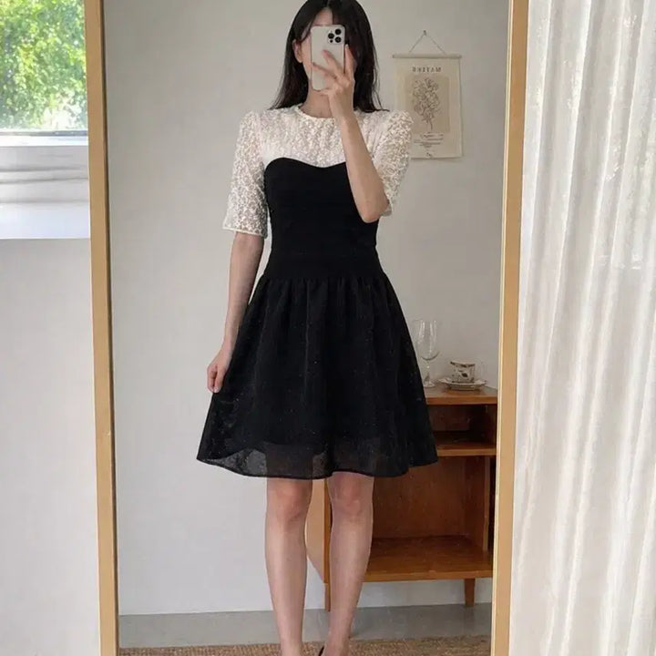 [BUNJANG] Sandro Layered Lace Dress / 산드로 레이스 레이어드 원피스 44~55 / 블랙 화이트 뷔스티에