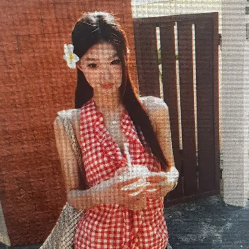 [BUNJANG] Red Check Halterneck Blouse / (해외배송)레드 체크  홀터넥 블라우스 셔츠