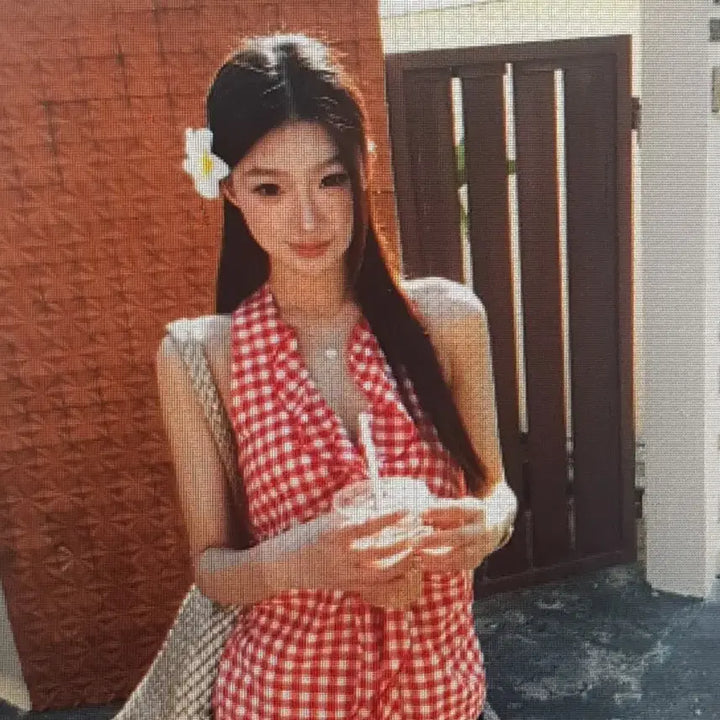 [BUNJANG] Red Check Halterneck Blouse / (해외배송)레드 체크  홀터넥 블라우스 셔츠
