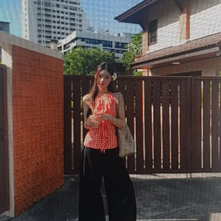 [BUNJANG] Red Check Halterneck Blouse / (해외배송)레드 체크  홀터넥 블라우스 셔츠