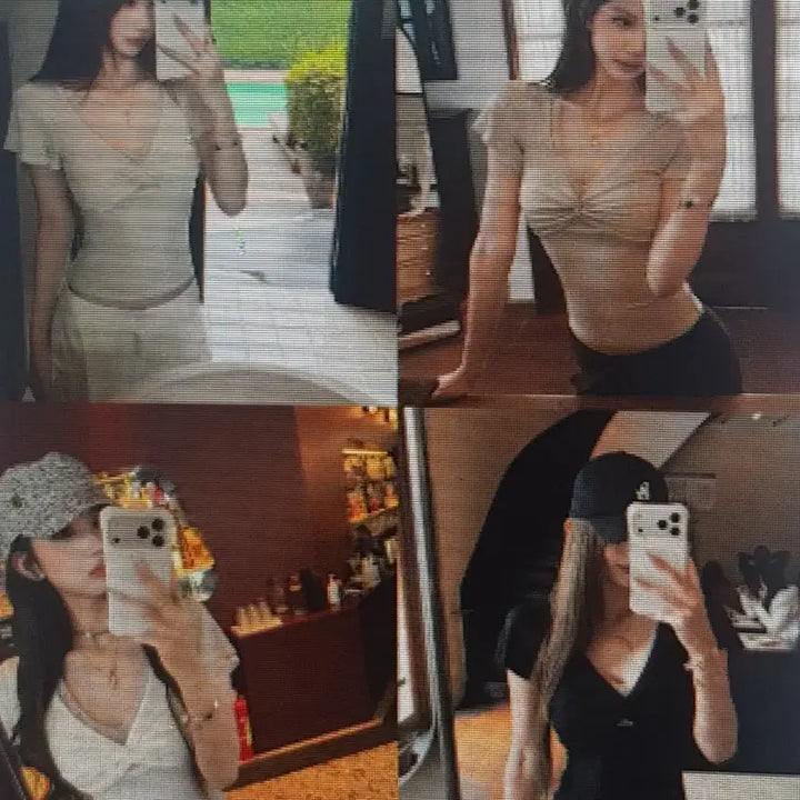 [BUNJANG] Twist Detail V-Neck T-Shirt / (해외배송) 꼬임 반팔티 4컬러
