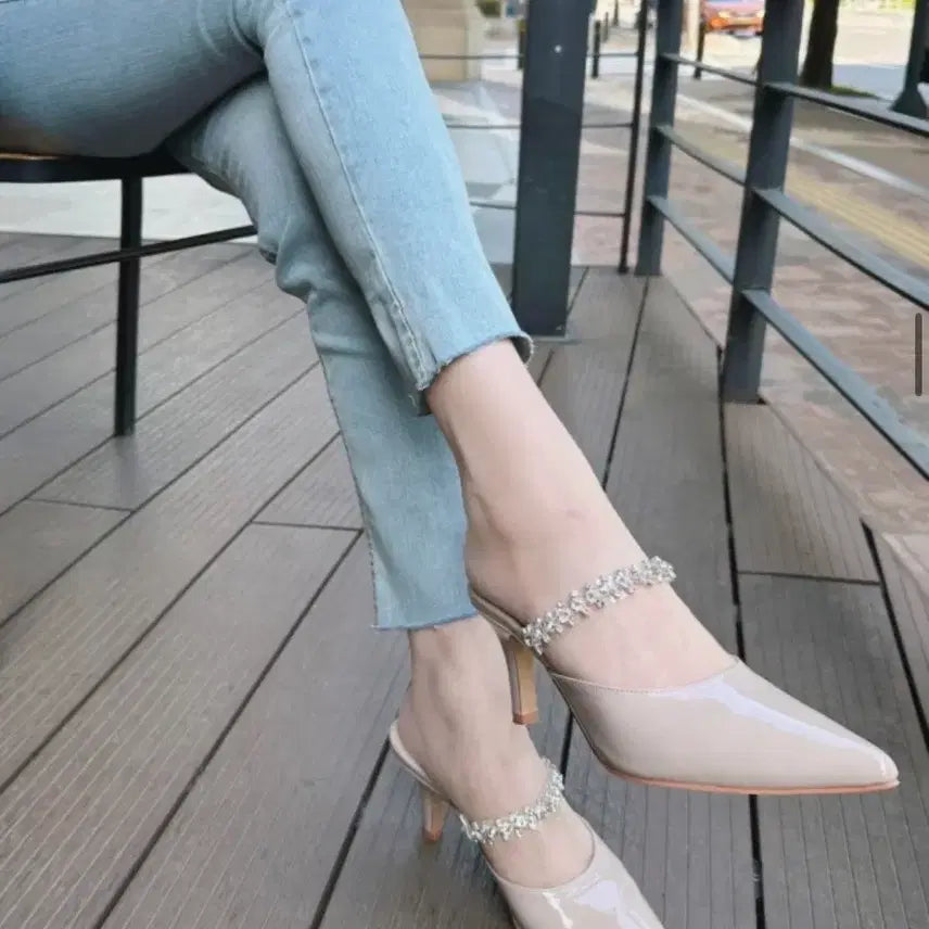 [BUNJANG] Rozeline Cloud Jewel Mule 7cm Cream Ivory Gray - New / [새제품] 단종상품 로젤린 클라우드 쥬얼뮬 7cm 크림아이보리, 그레이