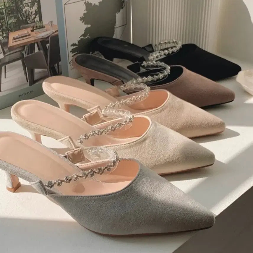 [BUNJANG] Rozeline Cloud Jewel Mule 7cm Cream Ivory Gray - New / [새제품] 단종상품 로젤린 클라우드 쥬얼뮬 7cm 크림아이보리, 그레이