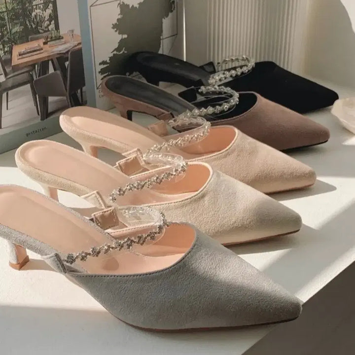 [BUNJANG] Rozeline Cloud Jewel Mule 7cm Cream Ivory Gray - New / [새제품] 단종상품 로젤린 클라우드 쥬얼뮬 7cm 크림아이보리, 그레이
