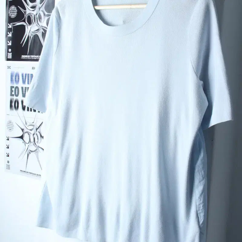 [BUNJANG] W(M-L) Cos Short Sleeve Knit T-shirt / W(M-L) 코스 반팔 티셔츠 니트 연블루 믹스-185E9