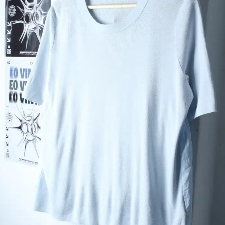 [BUNJANG] W(M-L) Cos Short Sleeve Knit T-shirt / W(M-L) 코스 반팔 티셔츠 니트 연블루 믹스-185E9