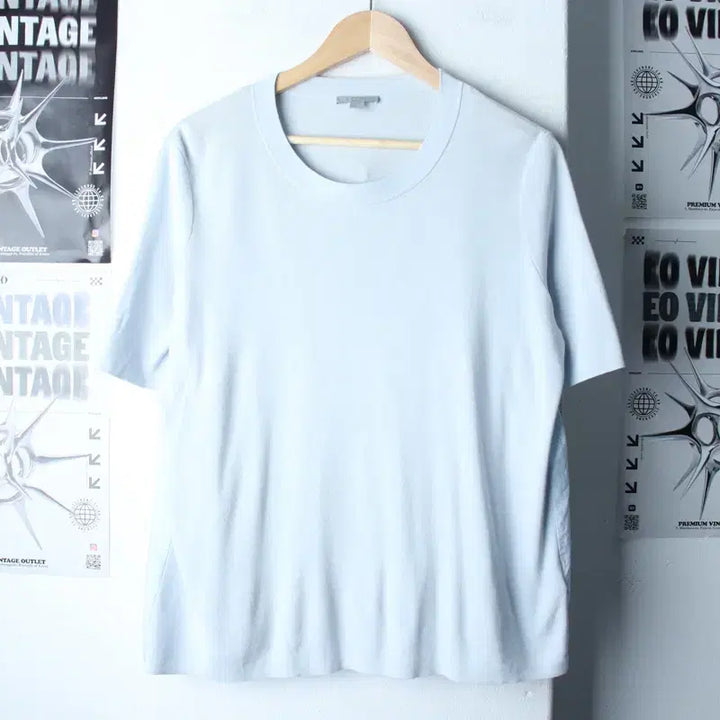 [BUNJANG] W(M-L) Cos Short Sleeve Knit T-shirt / W(M-L) 코스 반팔 티셔츠 니트 연블루 믹스-185E9