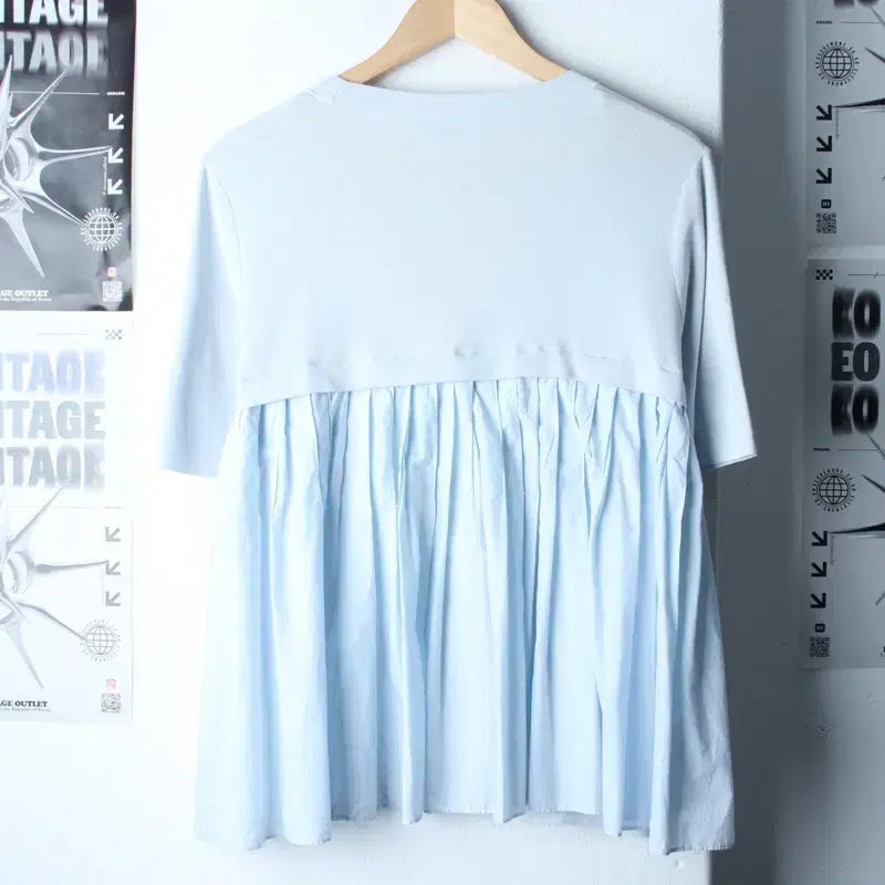 [BUNJANG] W(M-L) Cos Short Sleeve Knit T-shirt / W(M-L) 코스 반팔 티셔츠 니트 연블루 믹스-185E9