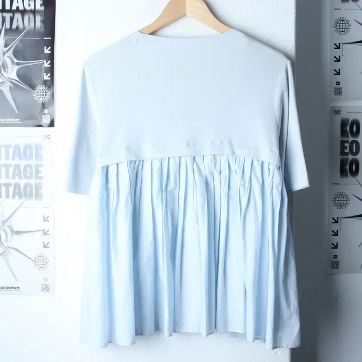 [BUNJANG] W(M-L) Cos Short Sleeve Knit T-shirt / W(M-L) 코스 반팔 티셔츠 니트 연블루 믹스-185E9