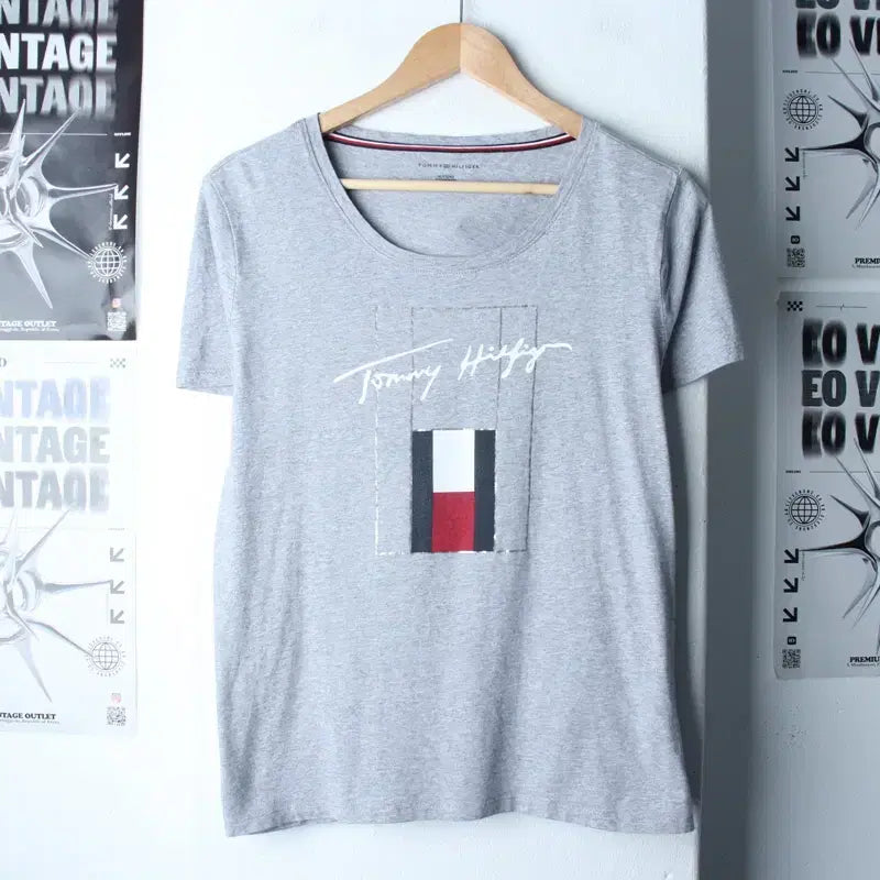 [BUNJANG] Tommy Hilfiger Short Sleeve T-shirt (XL-2XL) - Gray / W(XL-2XL) 타미힐피거 반팔 티셔츠 빅사이즈 그레이-185EA