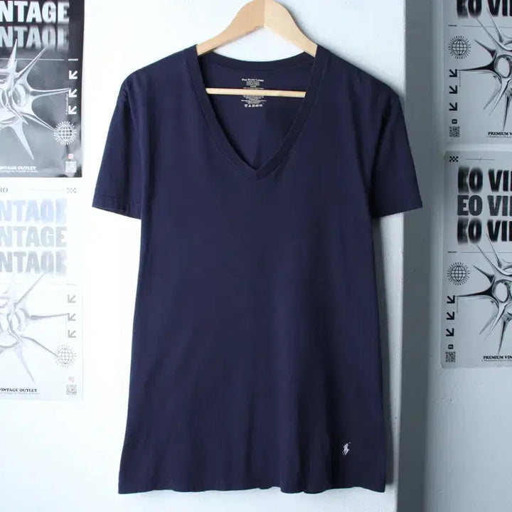 [BUNJANG] Polo Ralph Lauren V-neck T-shirt Navy / W(M-L) 폴로 랄프로렌 반팔 티셔츠 브이넥 네이비 포니-185EB