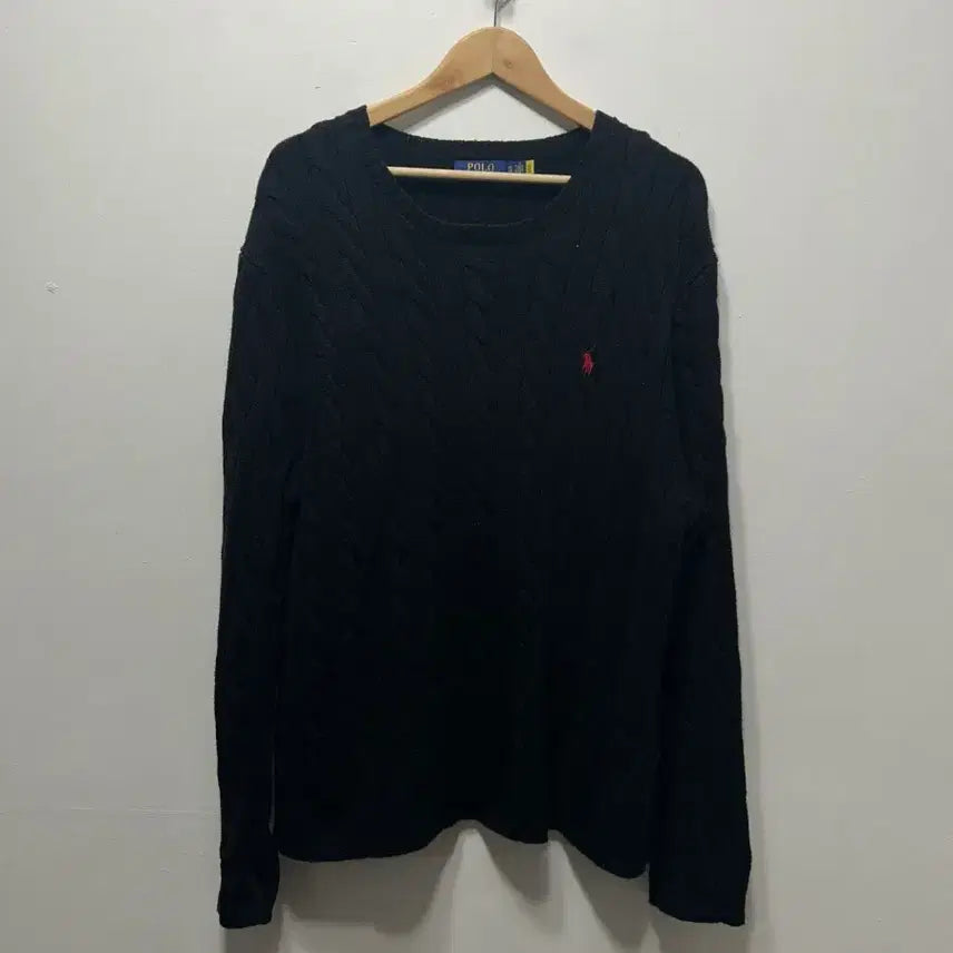 [BUNJANG] Polo Ralph Lauren Black Cable Knit Sweater XL / 폴로 랄프로렌 블랙 케이블 니트 XL