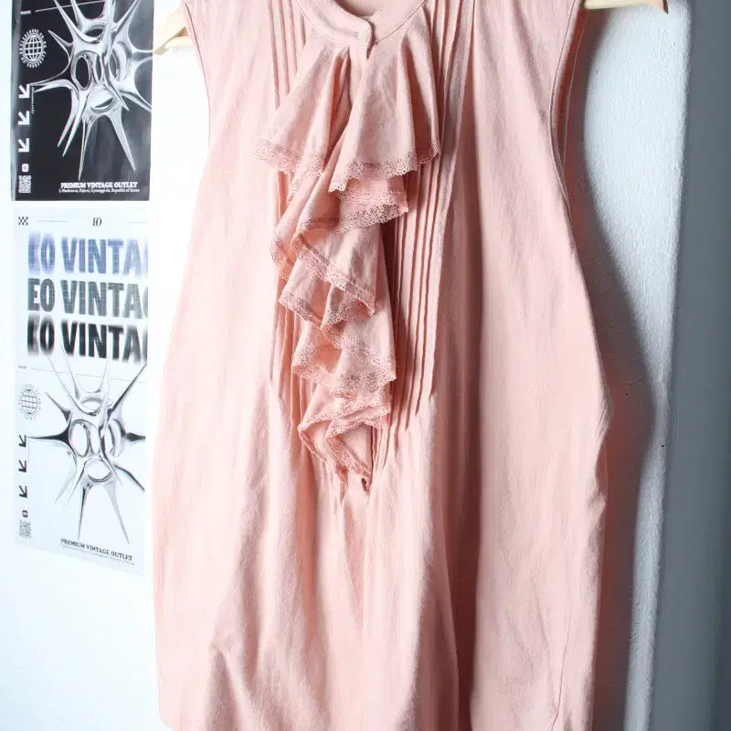 [BUNJANG] Polo Ralph Lauren Lace Trimmed Sleeveless Top / W(XL) 폴로 랄프로렌 반팔 티셔츠 민소매 핑크 레이스-185F7