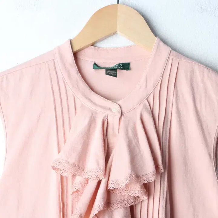 [BUNJANG] Polo Ralph Lauren Lace Trimmed Sleeveless Top / W(XL) 폴로 랄프로렌 반팔 티셔츠 민소매 핑크 레이스-185F7