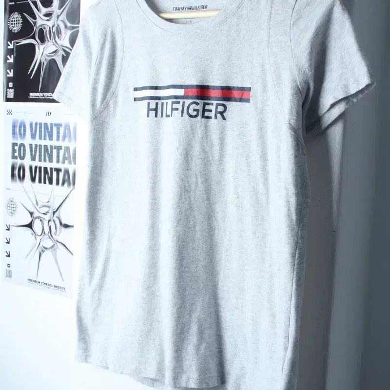 [SOLD OUT] W(L-XL) 타미힐피거 반팔 티셔츠 빅로고 그레이 올드스쿨-185FF