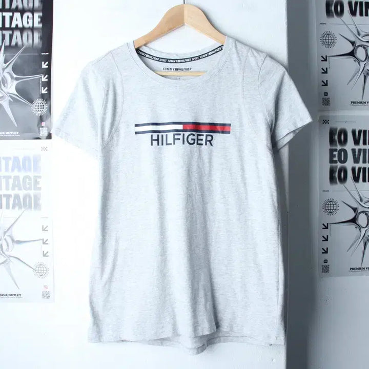 [SOLD OUT] W(L-XL) 타미힐피거 반팔 티셔츠 빅로고 그레이 올드스쿨-185FF