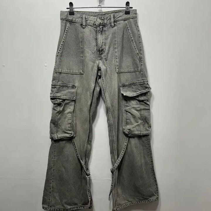 [BUNJANG] Gray Washed Cargo Denim Pants (Size 25) / 그레이 워싱 카고 데님 팬츠 실측 25